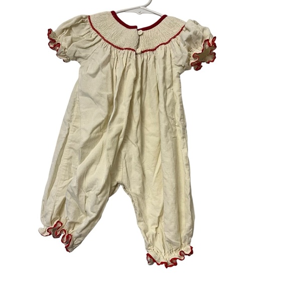 Smocked a lot cream red Nativity smocked bubble romper sz 6m Christmas - Picture 3 of 4